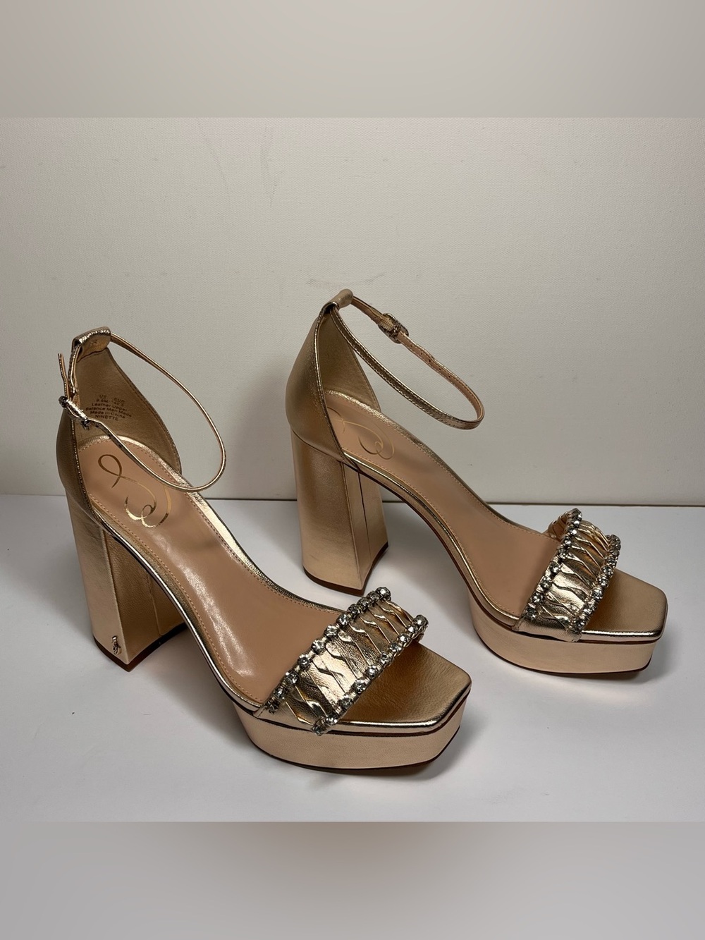 Sam Edelman Ninette Heeled Metallic Gold Ankle-Strap Platform Sandals